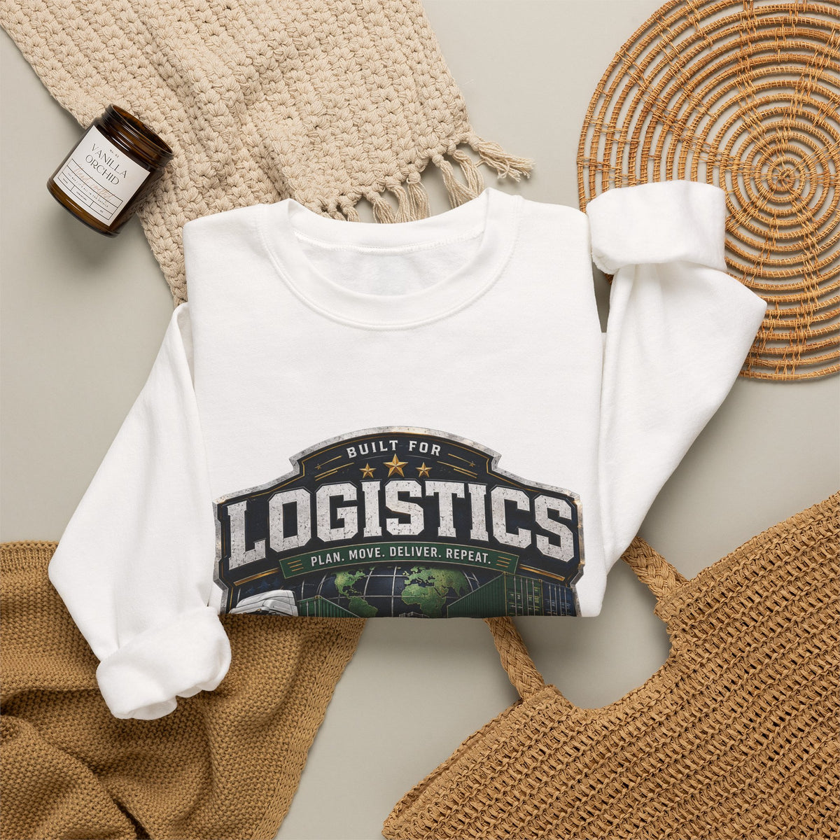 Logistics Crewneck Sweatshirt — Built for Logistics Design (Trucker & Warehouse Crew)