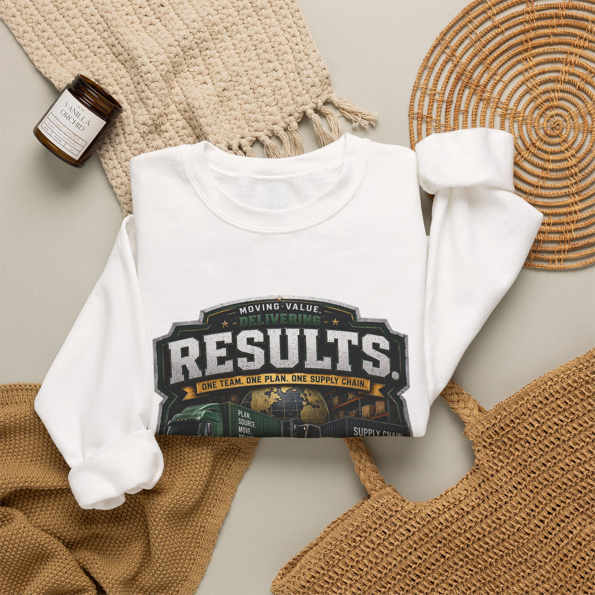 Results Crewneck Sweatshirt — Vintage Trucking & Supply Chain Graphic
