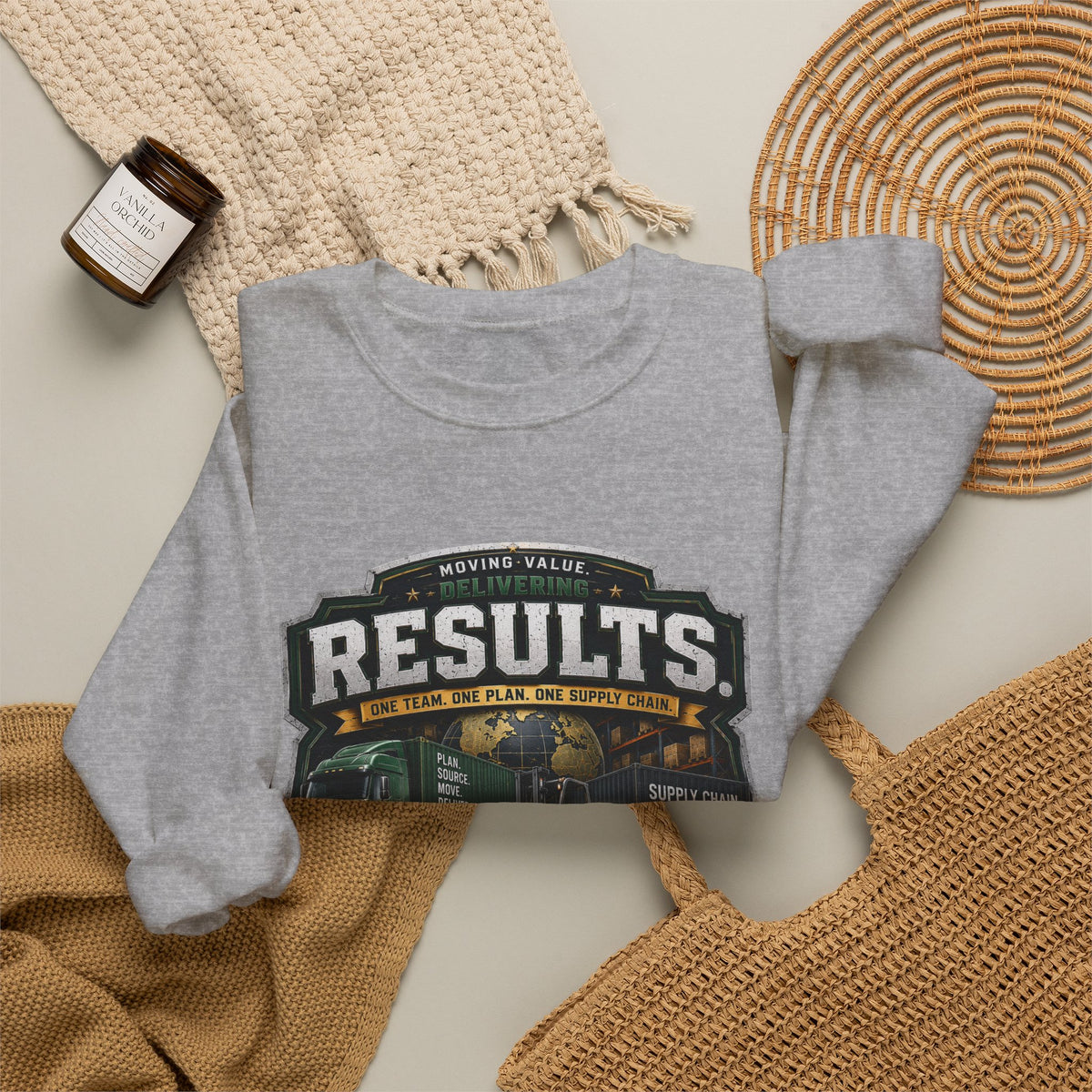 Results Crewneck Sweatshirt — Vintage Trucking & Supply Chain Graphic