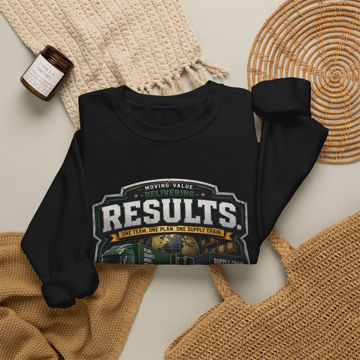 Results Crewneck Sweatshirt — Vintage Trucking & Supply Chain Graphic