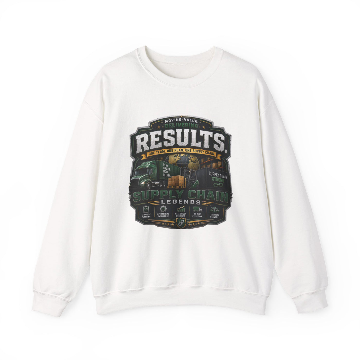 Results Crewneck Sweatshirt — Vintage Trucking & Supply Chain Graphic