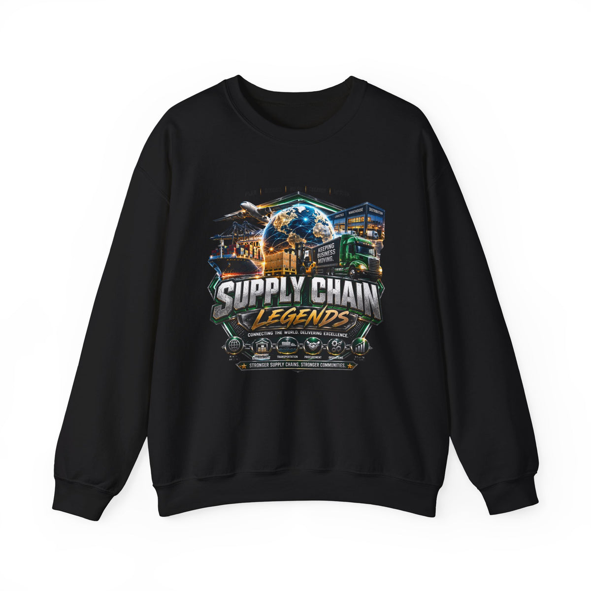 Supply Chain Legends Crewneck Sweatshirt — Logistics & Freight Graphic Pullover
