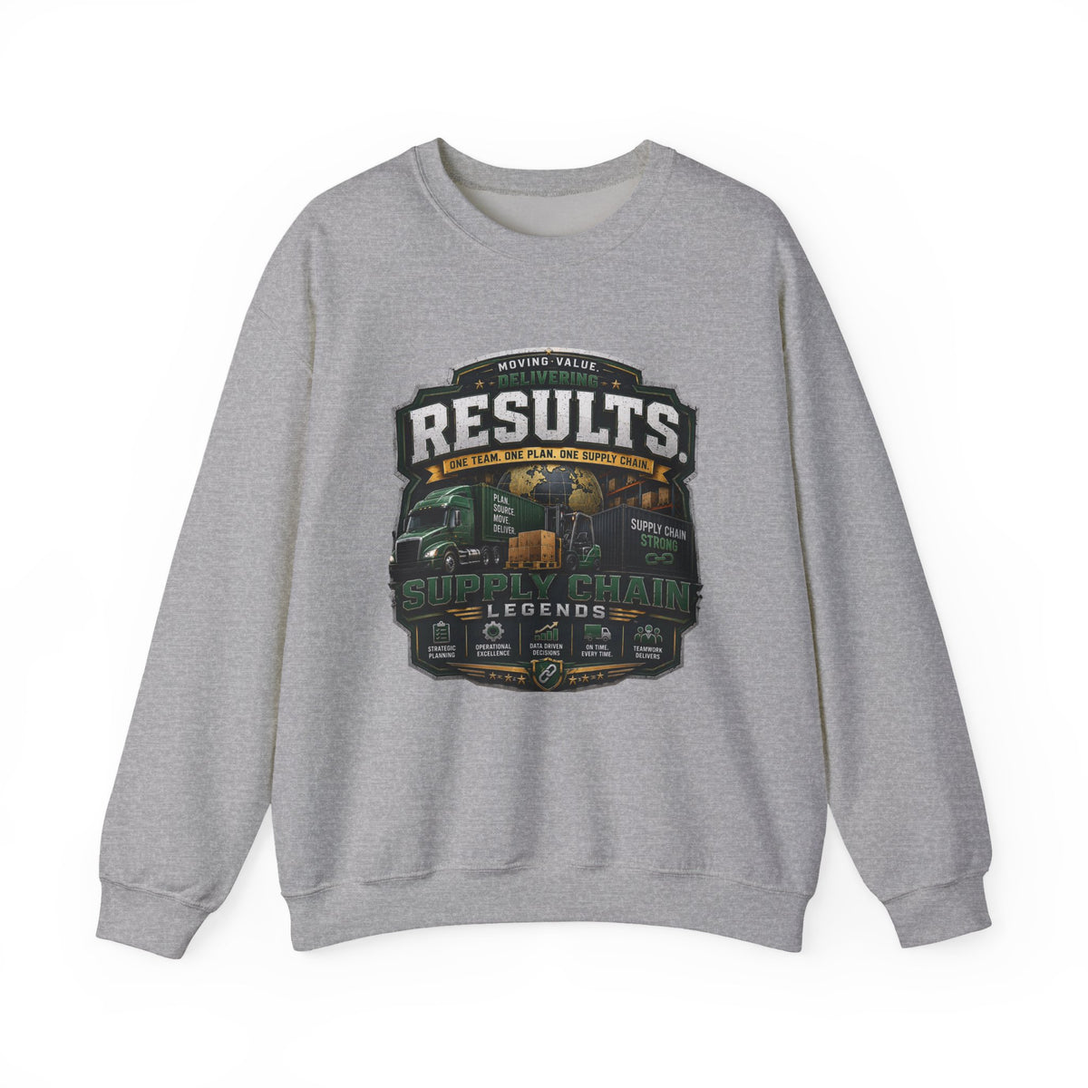 Results Crewneck Sweatshirt — Vintage Trucking & Supply Chain Graphic