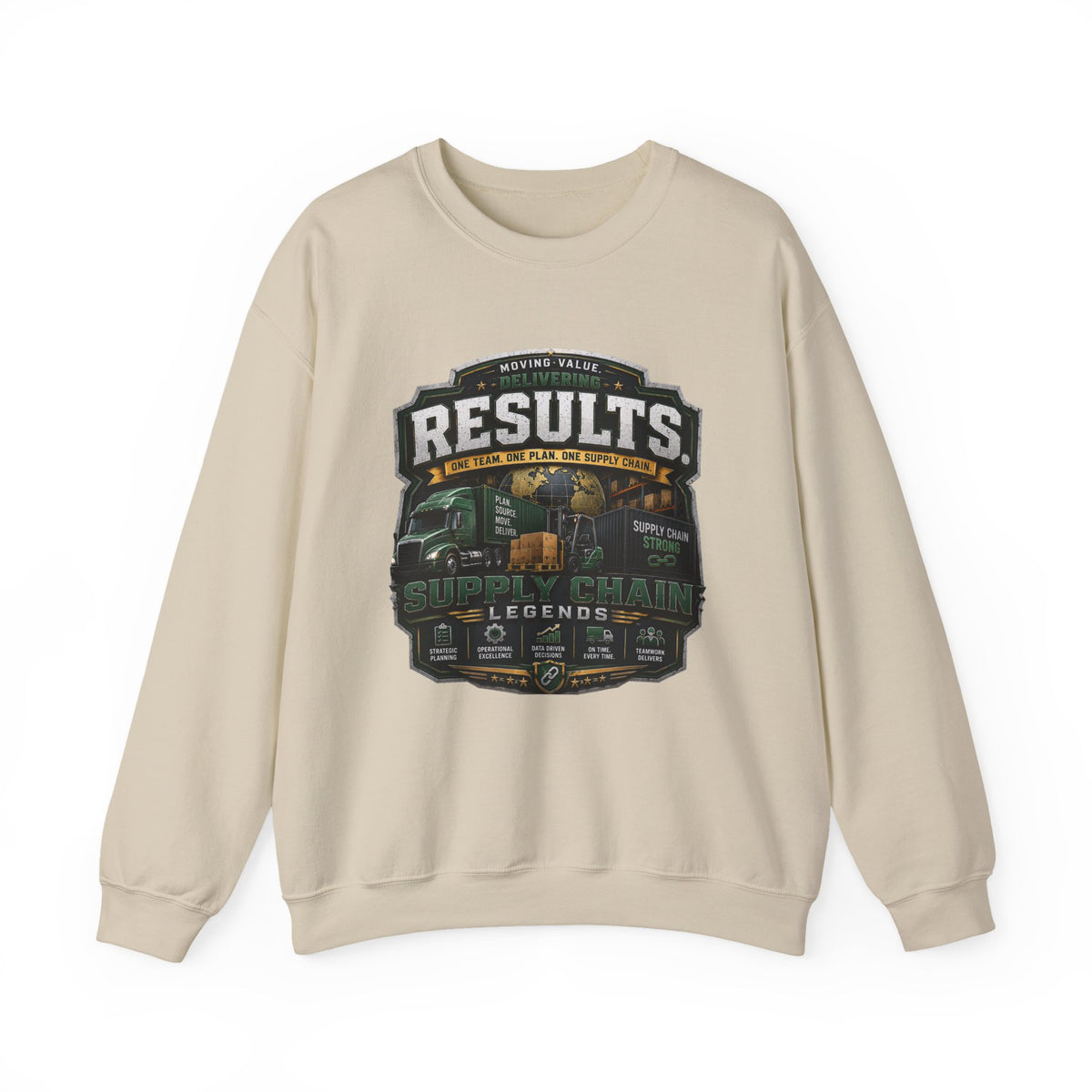 Results Crewneck Sweatshirt — Vintage Trucking & Supply Chain Graphic