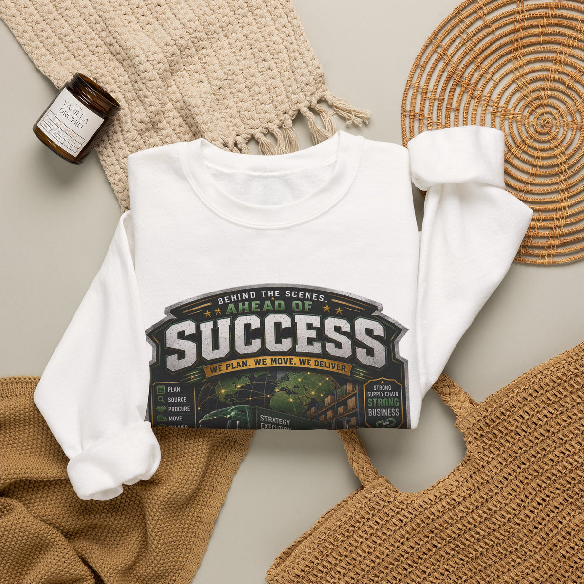 Success Supply Chain Crewneck Sweatshirt — Supply & Logistics Vintage Graphic
