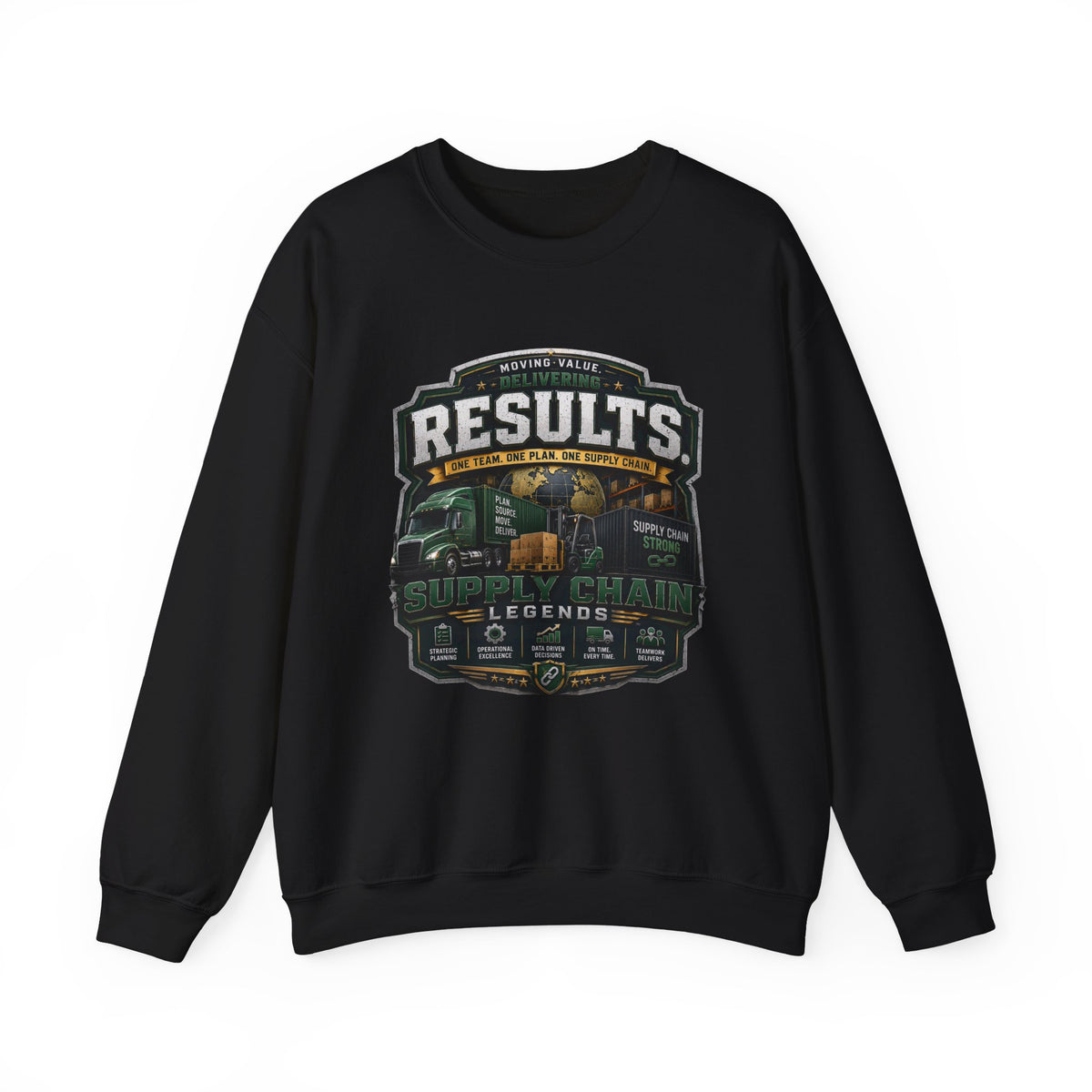 Results Crewneck Sweatshirt — Vintage Trucking & Supply Chain Graphic