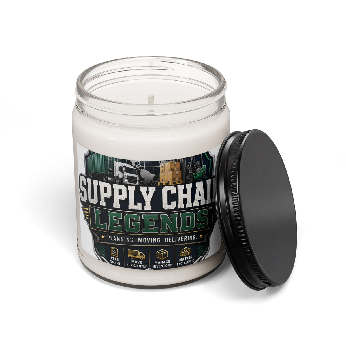 Supply Chain Legends Scented Soy Candle — 9oz "Planning. Moving. Delivering."