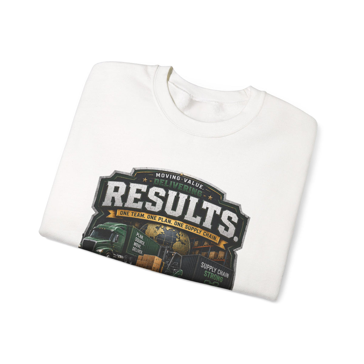 Results Crewneck Sweatshirt — Vintage Trucking & Supply Chain Graphic