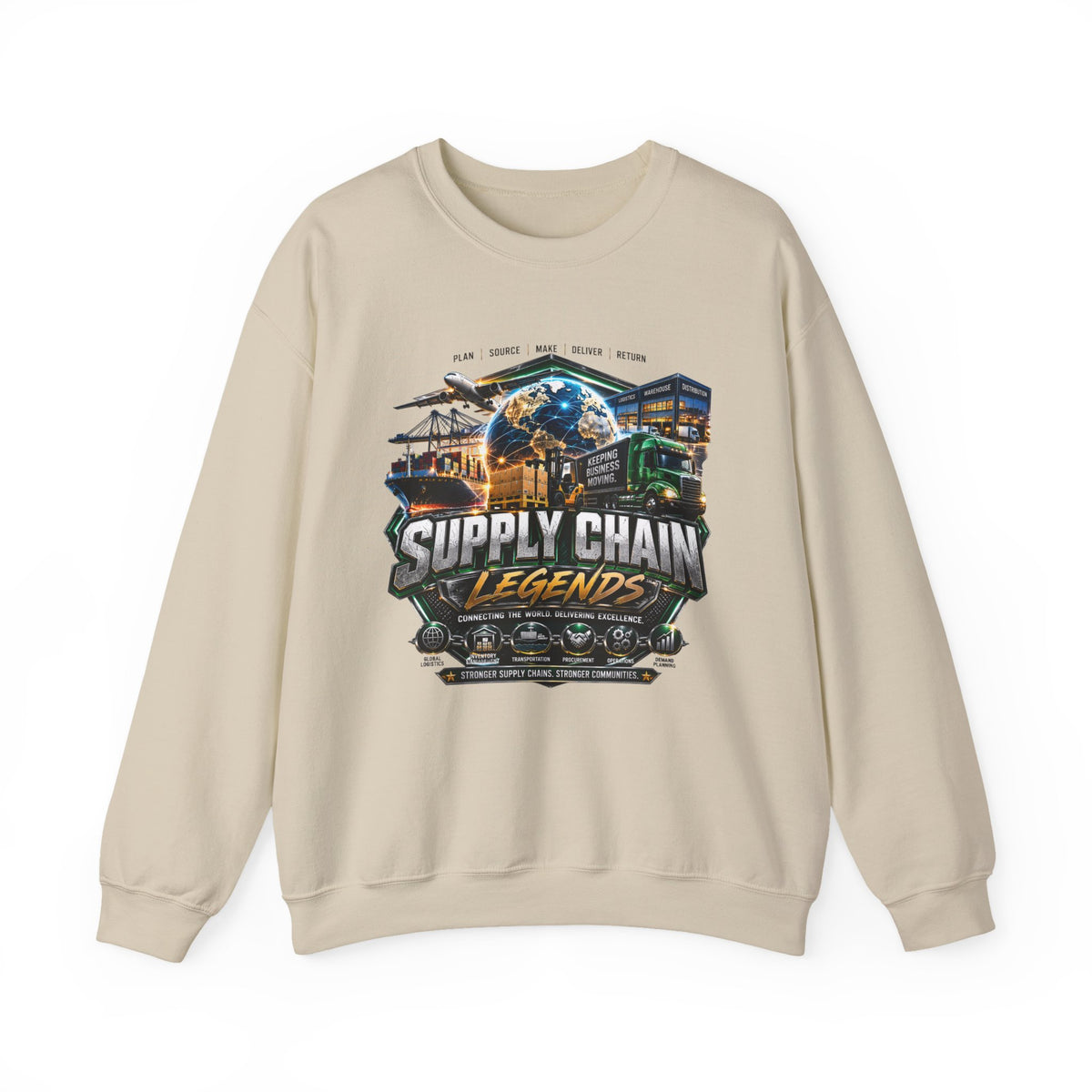 Supply Chain Legends Crewneck Sweatshirt — Logistics & Freight Graphic Pullover