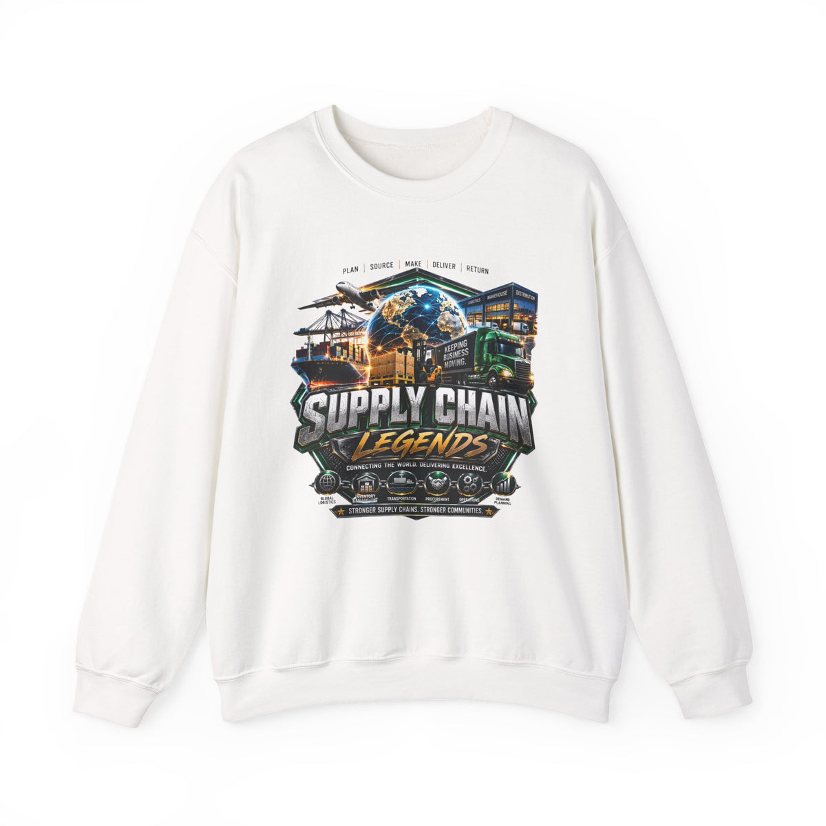 Supply Chain Legends Crewneck Sweatshirt — Logistics & Freight Graphic Pullover
