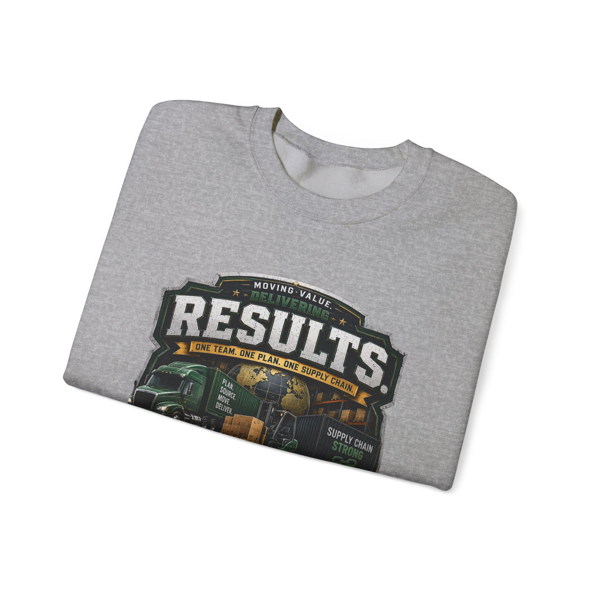 Results Crewneck Sweatshirt — Vintage Trucking & Supply Chain Graphic