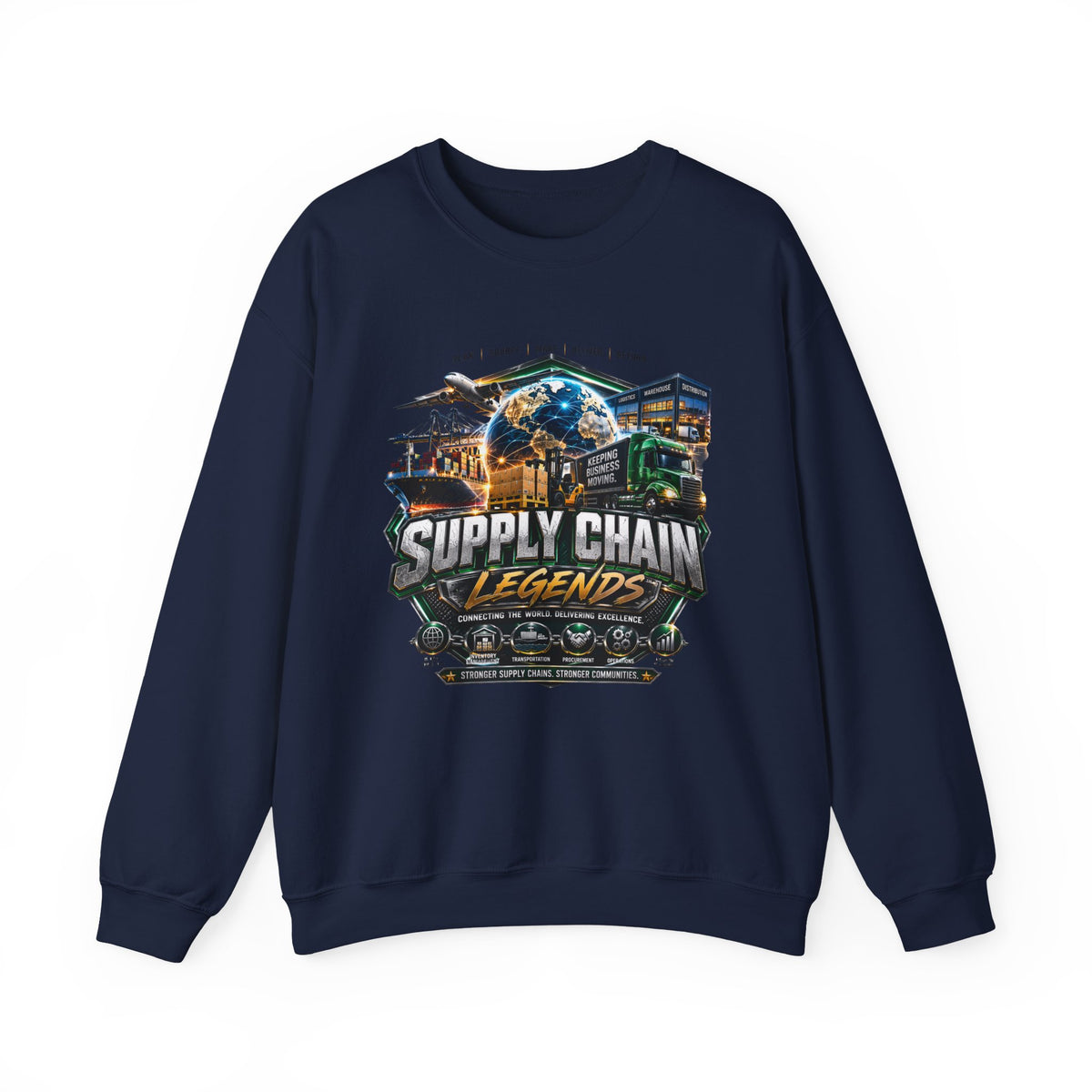Supply Chain Legends Crewneck Sweatshirt — Logistics & Freight Graphic Pullover