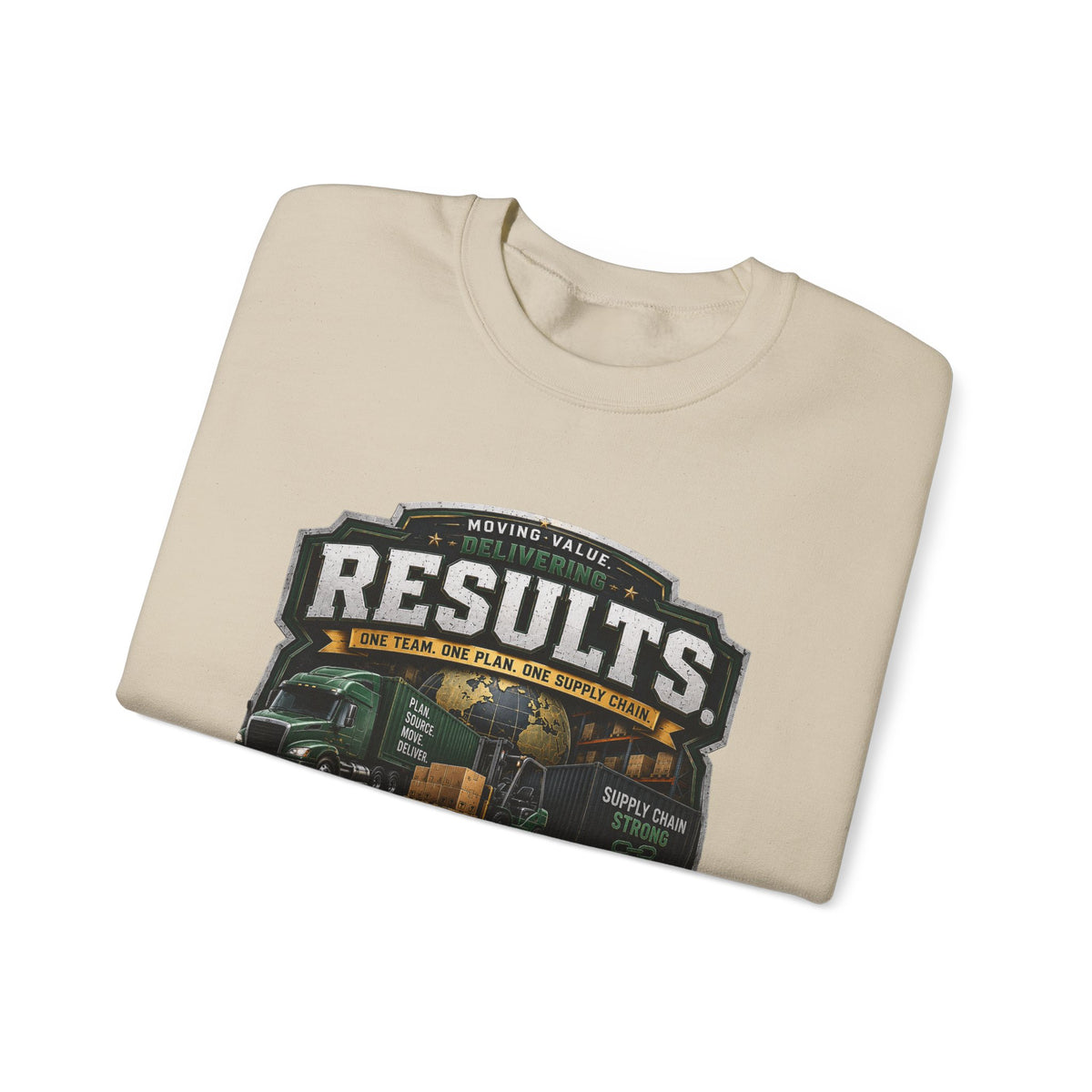 Results Crewneck Sweatshirt — Vintage Trucking & Supply Chain Graphic