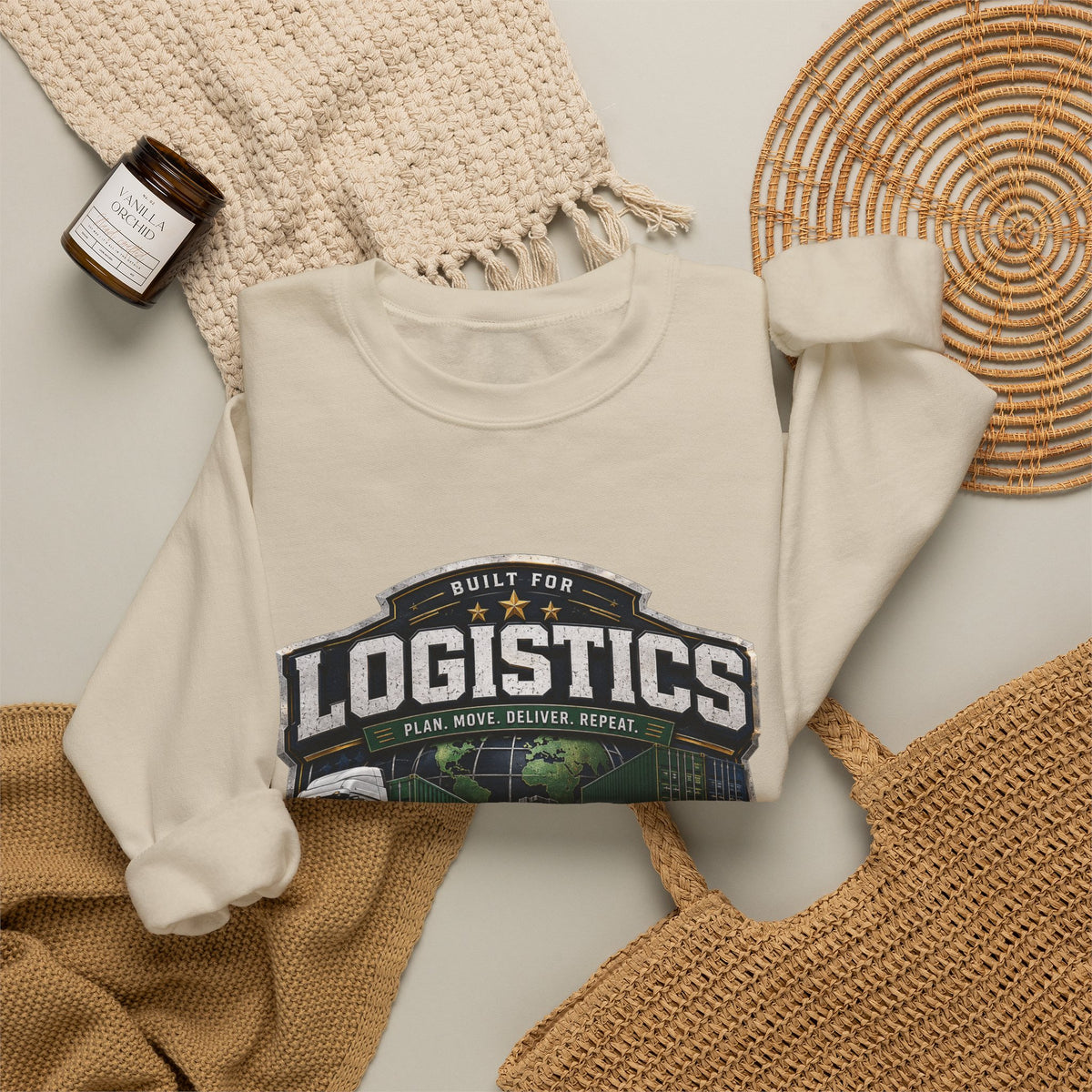 Logistics Crewneck Sweatshirt — Built for Logistics Design (Trucker & Warehouse Crew)