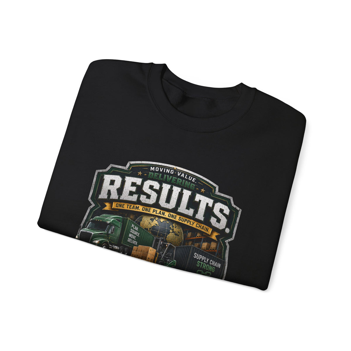 Results Crewneck Sweatshirt — Vintage Trucking & Supply Chain Graphic
