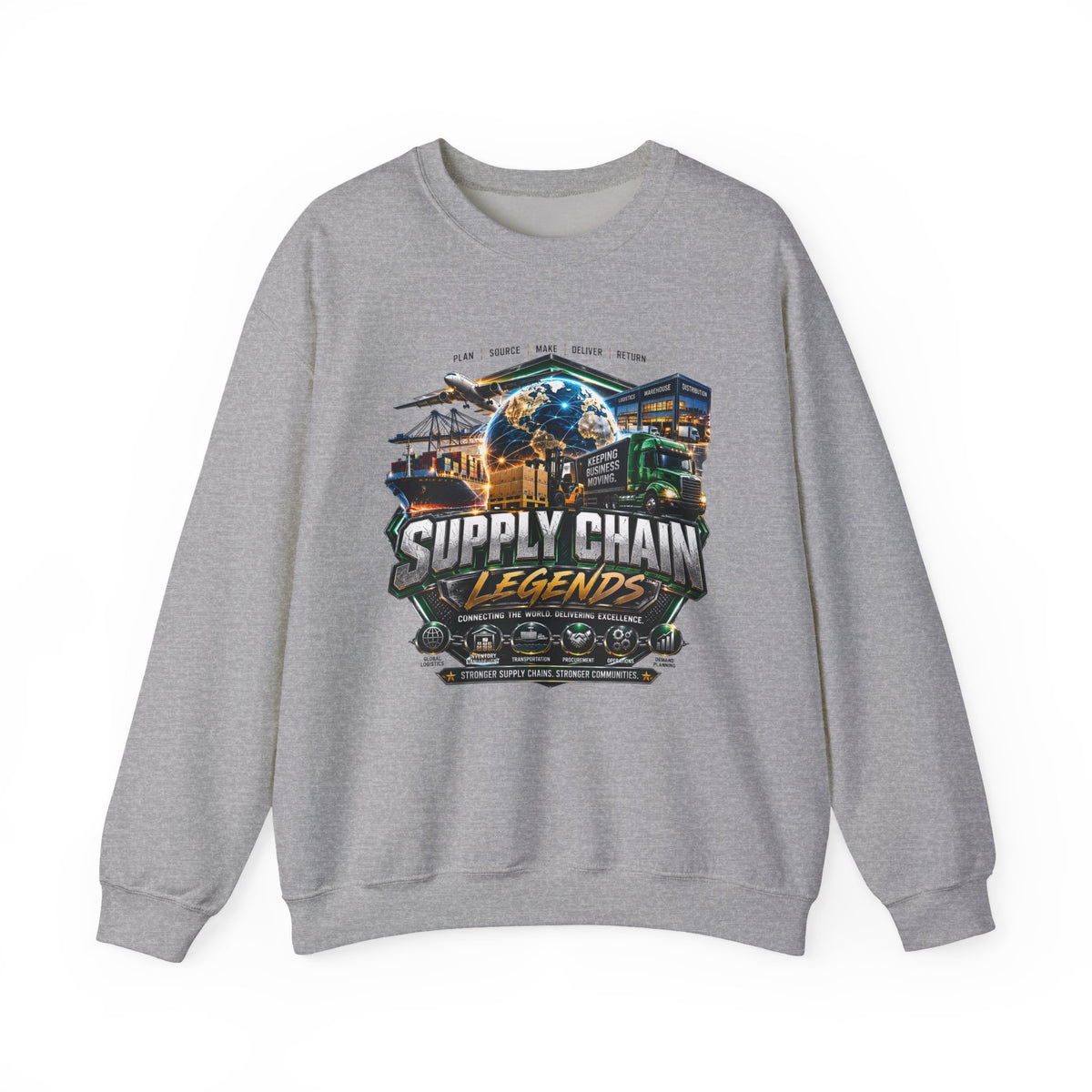 Supply Chain Legends Crewneck Sweatshirt — Logistics & Freight Graphic Pullover