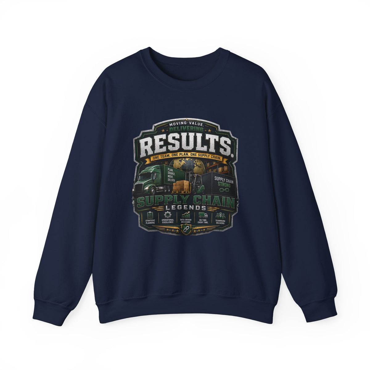 Results Crewneck Sweatshirt — Vintage Trucking & Supply Chain Graphic